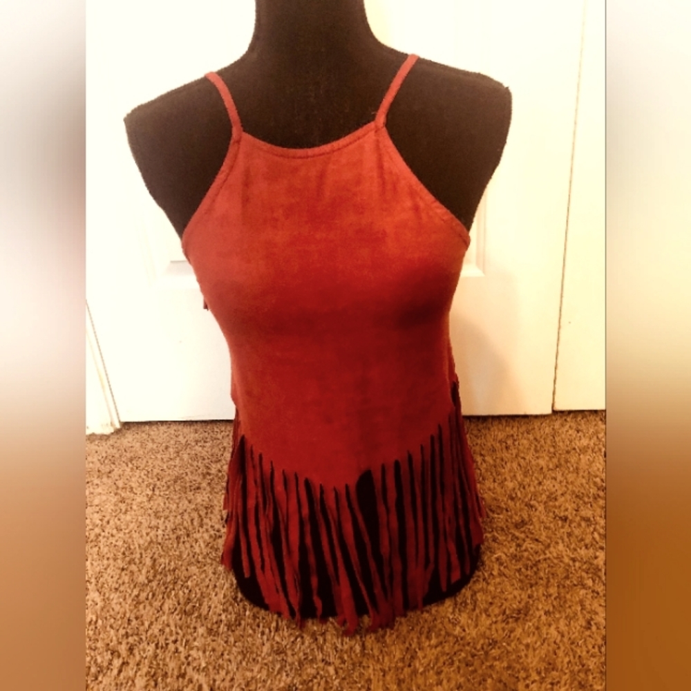 Suede crop top with tassells